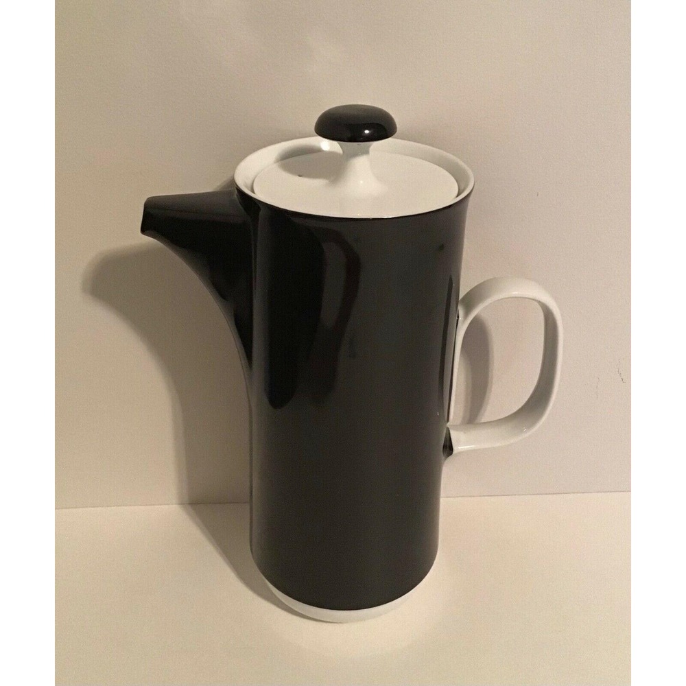 Vintage Sango Aquarius Japan Coffee Server Pot W Lid Black White MCM EUC Ceramic